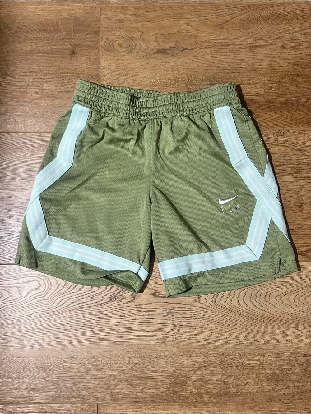 Nike Green Baaketball Mesh Shorts with White/Teal Stripe Accents